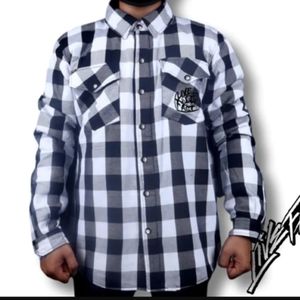 NEW Motorcycle Gear Live Fast White Plaid Lined Flannel Shirt Jacket